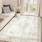 Vintage Living Room Area Rug - 5x7 Large Machine Washable Boho Moroccan Distressed Farmhouse Rugs for Bedroom - Soft Non-Slip Indoor Floor Accent Rugs for Office Dining Room (Beige, 5' x 7')