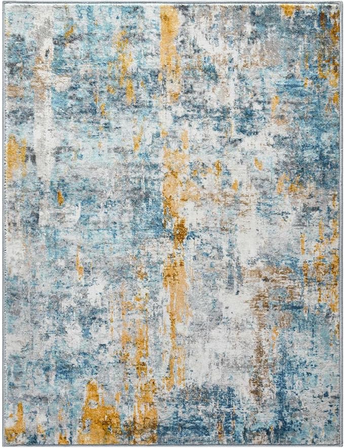 Entrance Rugs Indoor 2x3 Blue Entry Rug Washable Abstract Small Area Rug Non-Slip Low Pile Throw Rugs for Entryway, Kitchen Floor, Front Door Indoor Door Mat, Bathroom, Bedroom Bedside