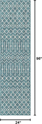 Unique Loom Outdoor Trellis Collection Area Rug - Tribal Trellis (2' x 8' Runner, Teal/ Ivory)