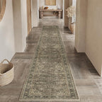 2x12 Washable Brown Runner Rug Vintage Hallway Kitchen Carpet Non-Slip Soft Low Pile Distressed Throw Rug for Bedroom Bathroom Laundry Living Room