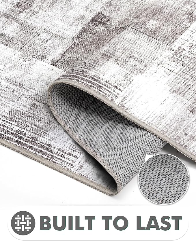 LUMI Washable Runner Rug, 3'x8' Non-Slip Hallway Mat, Low Profile Thin Long Carpeet for Laundry Kitchen Bedroom Office, Grey