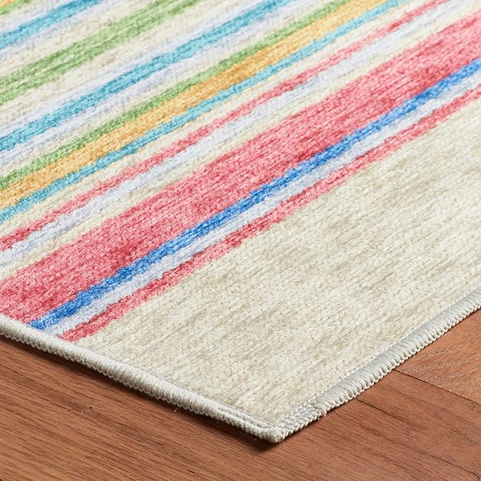 Dash & Albert Cady Stripe Multi Machine Washable Rug, 3 X 5 Feet, Multicolored Stripe Pattern - Premium Luxury Hotel Quality Soft Breathable Hypoallergenic Machine Washable Easy Care All Season