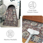 RUGSURE Washable Area Rugs - Perfect for Living Room, Bedroom, Kids Room, Nursery - Stain & Water Resistant Non-Slip, Pet & Child Friendly, Vintage Tribal Area Rugs (Rust and Blue, 4' x 6')