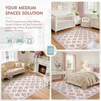 Wonnitar Pink Rugs for Bedroom Girls Nursery, Floral Print 5x7 Washable Rug, Boho Ultra-Thin Non Slip Soft Cozy Carpet for Room Decor Kids Playroom Office Living Room, Pale Pink
