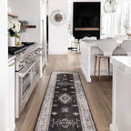 RUGGABLE Washable Vintage Area Rug – Verena Dark Wood 6 ft Round, Stain-Resistant, Non-Slip – Medium Machine Washable Rugs for Living Room, Bedroom, Hallway, Entryway & Office–with Standard Pad