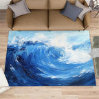Japanese Ocean Rugs for Bedroom - 4x5 Area Rug - Ukiyo-E Ocean Waves Rugs for Living Room, Abstract Oil Painting Ocean Rug, Washable Home Decor Carpet