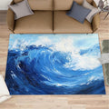 Japanese Ocean Rugs for Bedroom - 5x7 Area Rug - Ukiyo-E Ocean Waves Rugs for Living Room, Abstract Oil Painting Ocean Rug, Washable Home Decor Carpet