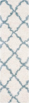 SAFAVIEH Dallas Shag Collection Runner Rug - 2'3" x 12', Ivory & Light Blue, Trellis Design, Non-Shedding & Easy Care, 1.5-inch Thick Ideal for High Traffic Areas in Living Room, Bedroom (SGD257J)