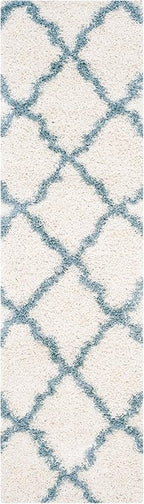 SAFAVIEH Dallas Shag Collection Runner Rug - 2'3" x 14', Ivory & Light Blue, Trellis Design, Non-Shedding & Easy Care, 1.5-inch Thick Ideal for High Traffic Areas in Living Room, Bedroom (SGD257J)