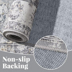 jinchan Fiora Floral 2x3 Rugs for Entryway - Vintage Washable Small Non-Slip Distressed Indoor Doormat Ultra-Thin Low-Pile Accent Rug for Entrance Kitchen Bedroom Bathroom (2x3ft, Grey)