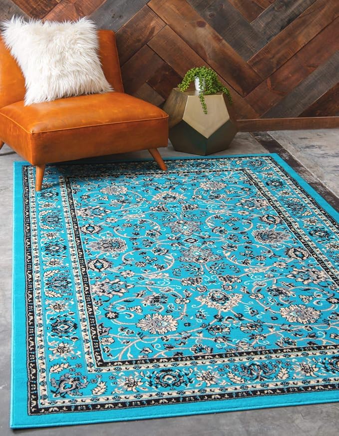 Unique Loom Sialk Hill Collection Area Rug - Washington (9' x 12' Rectangle Turquoise/Black)