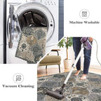 Lahome Moroccan Trellis Washable Round Rugs, Non-Slip Soft Round Rug 4ft Ultra-Thin, Small Vintage Circle Carpet for Entryway Kitchen Bedroom Nursery Bathroom, Grey