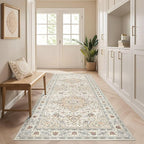 Runner Rug Kitchen Washable Rugs: 2x6 Non-Slip Boho Soft Vintage Stain Resistant Indoor Floor Neutral Farmhouse Throw Carpet for Hallway Bathroom Laundry Room Entryway Bedroom- Cream