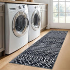 KUTA Moroccan Washable Hallway Runner Rug, 2x6 Non-Slip Vintage Black Boho Rugs Kitchen Runners Ultra Soft Distressed Geometric Floor Carpet for Bedroom Laundry Living Room