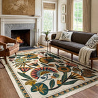 Egypt Floral Washable Area Rugs for Living Room 5x7 Boho Large Vintage Beige Bedroom Dining Room Rug,Non Slip Soft Throw Carpet for Entryway Kitchen Office Hardwood Playroom (5 x 7)