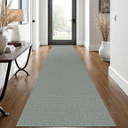 EARTHALL Washable Runner Rug 2x12 Ft Non Slip Runners for Hallways Long Cotton Rubber Backed Kitchen Runner Braided Indoor Floor Carpet Runners for Entryway, Hall, Kitchen, Green/Grey