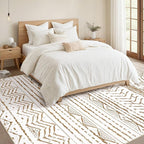 Nakagishi Area Rugs 8x10 Living Room: Washable Boho Large Neutral Soft Farmhouse Rug Stain Resistant Modern Geometric Indoor Floor Carpet for Bedroom Nursery Playroom Office Dining Room- Brown White