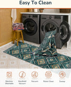 Area Rug 5x7 Rug Machine Washable Non-Slip Low Pile Print Pattern Western Rug for Living Room Bedroom Entryway Tribal Series -Teal/Green