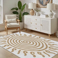 Boho Washable Rugs for Bedroom 5x8, Modern Sun Print Soft Minimalism Area Rug, Non Slip Low Pile Abstract Carpet for Classroom Living Room Decor Dining Room, Beige Yellow