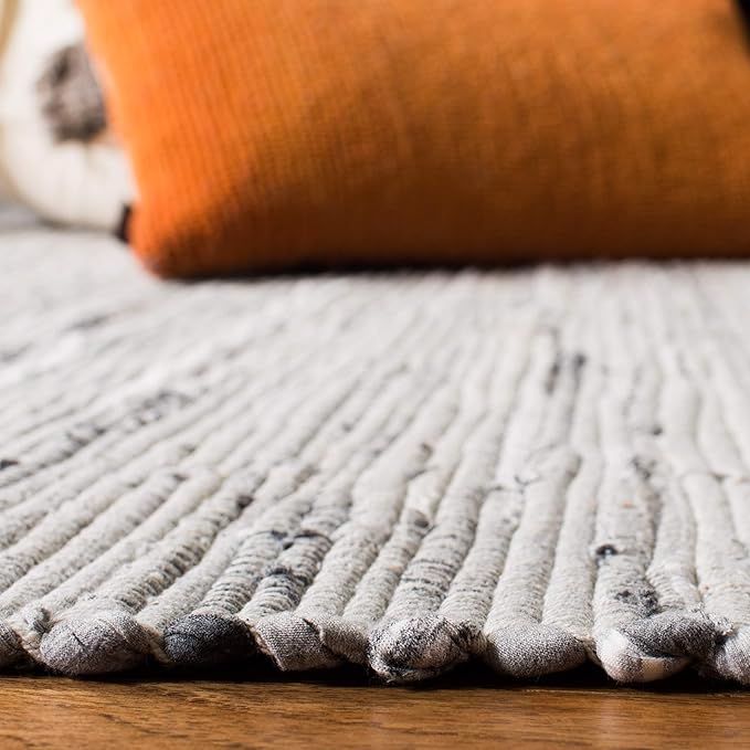 SAFAVIEH Rag Rug Collection Runner Rug - 2'3" x 18', Grey, Handmade Boho Stripe Cotton, Ideal for High Traffic Areas in Living Room, Bedroom (RAR121A)