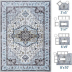 8x10 Large Area Rugs for Living Room, Washable Vintage Rugs-Low Pile Carpet, Non-Slip Soft Distressed Printed Patterns Rugs for Bedroom, Dining Room, Blue