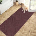 PURRUGS Dirt Trapping Door Mat 32" x 70", Non-Slip Machine Washable Entry Rug, Shoe Scraper, Dog Doormat, Super Absorbent Welcome Mat for Front & Back Door, Muddy Wet Shoes & Paws, Burgundy Red
