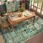 Floral Boho Washable 5x7 Area Rug for Living Room, Green Botanical Rug for Bedroom Dining Room Low Pile Non Slip, No Shed Large Carpet for Home Office Decor