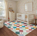 jinchan Macy Area Rug 5x7 Kids Washable Indoor Floor Cover Non-Slip Modern Soft Rug Elementary School Classroom Colorful Diamond Carpet for Nursery Playroom Daycare Living Room Confetti on Cream