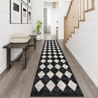 Lahome Checkered Washable Rug Runners for Hallways Non Slip,2x10 Black Kitchen Bathroom Runner Rug,Trellis Low Pile Indoor Carpet Runner for Bedroom Entryway Foyer(2'x10',Black)