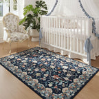 Rugcomf Vintage Paisley Rugs for Bedroom 4'x6' - Machine Washable Area Rug, Non-Slip Low Pile Floral Carpet for Girl/Boys Room, Living Room, Kids, Entry - Blue