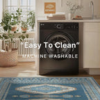 GENIMO Machine Washable 8x10 Area Rugs for Living Room, Non Slip Vintage Rugs, Low Pile Lightweight Chenille Print Rug for Bedroom, Dining Room, Home Office, Navy/Brick
