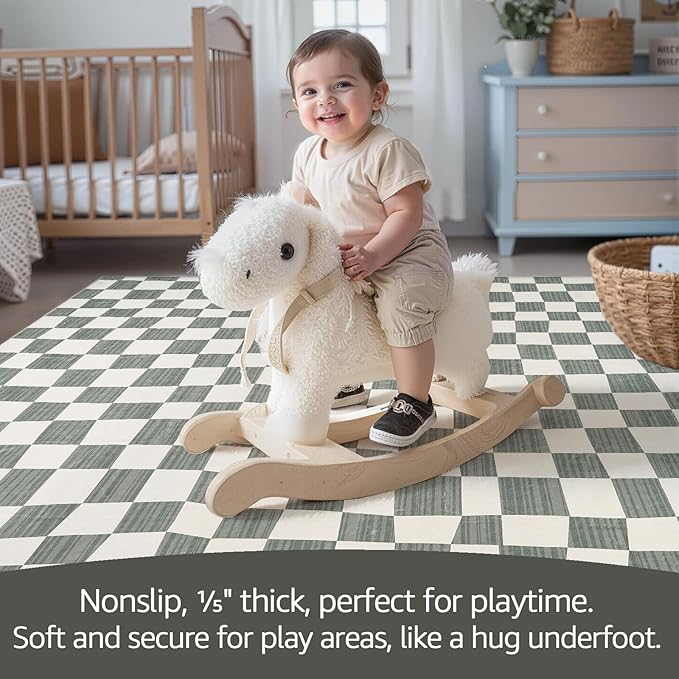 jinchan 2x3 Kids Area Rug Washable Indoor Entryway Doormat Modern Checkered Geometric Lattice Small Rug Non Slip Soft Carpet for Nursery Room Bedroom Bathroom Home Grey