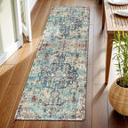 Lahome Bohemian Floral Medallion Runner Rug - 2x6 Hallway Laundry Rug Runner Washable Kitchen Sink Mat Distressed Turkish Non-Slip Soft Bedside Carpet for Doorway Bedroom, Vintage Teal/Multi