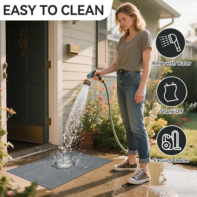 Front Door Mat 24''x35'', Absorbent Muddy Dirt Resist Washable Non Slip Low-Profile Indoor Doormat, Easy Clean Welcome Entryway Door Mats, Grey