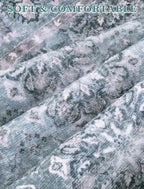 SERISSA Boho Washable Runner Rug, 2'6"x8' Non-Slip Vintage Floral Hallway Kitchen Runner Rug Ultra Soft Print Distressed Blue Grey Floor Carpet for Bedroom Bathroom Laundry Room
