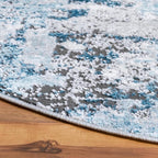 Rugs.com Leipzig Collection Rug – 8 Ft Round Blue Low-Pile Rug Perfect for Kitchens, Dining Rooms