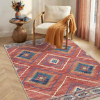 Area Rug 2x4 Rug Machine Washable Non-Slip Low Pile Print Pattern Western Rug for Living Room Bedroom Entryway Tribal Series-Red/Orange
