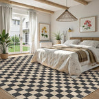 LIVEBOX 9x12 Area Rugs for Living Room, Checkered Non-Slip Washable Rugs, Farmhouse Neutral Classic Geometric Large Boys Area Rug for Bedroom, Carpet for Living Dining Room Office(Black,9'x12')