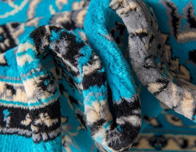 Unique Loom Sialk Hill Collection Area Rug - Washington (9' x 12' Rectangle Turquoise/Black)