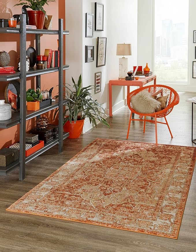 Unique Loom Isabella Collection Area Rug - Adjani (4' 1" x 6' 1" Rectangle, Rust Red/ Black)