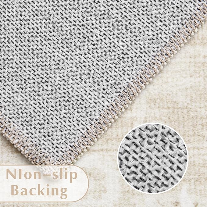 Vintage Living Room Area Rug - 5x7 Large Machine Washable Boho Moroccan Rug Distressed Farmhouse Rugs for Bedroom - Soft Non-Slip Indoor Carpet for Dining Room Office Nursery(Boho Beige, 5'x7')