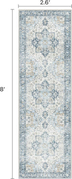 Runner Rug 2'6''x8, Non Slip Vintage Hallway Runner Rugs, Low Pile Lightweight Machine Washable Mat for Hallway, Entryway, Bedroom, Kitchen and Corridor, Blue
