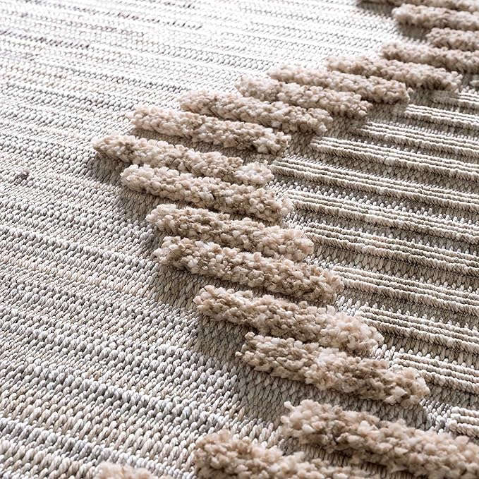 Hauteloom Maulawin Farmhouse Living Room Bedroom Southwestern Tribal Area Rug - Soft Shaggy High Low Carpet - High Pile - Bohemian, Boho - Gray, Brown, Beige, Cream - 6'7" x 9'