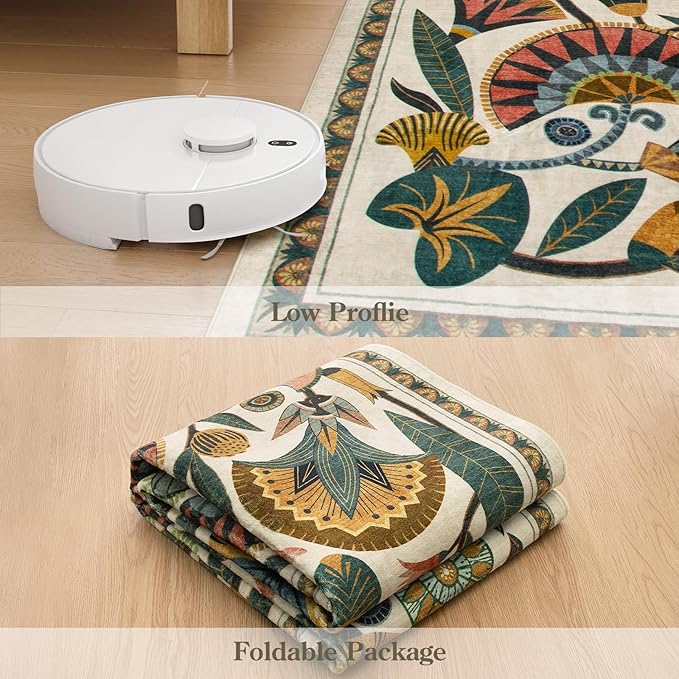 Washable Kitchen Runner Rug, Floral 2x6 Rug Runners for Hallways, Washbale Non Slip Beige Rugs, Soft Low Pile Carpet for Bedroom Entryway Laundry Room