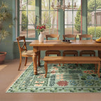 Floral Boho Washable 5x7 Area Rug for Living Room, Green Botanical Rug for Bedroom Dining Room Low Pile Non Slip, No Shed Large Carpet for Home Office Decor