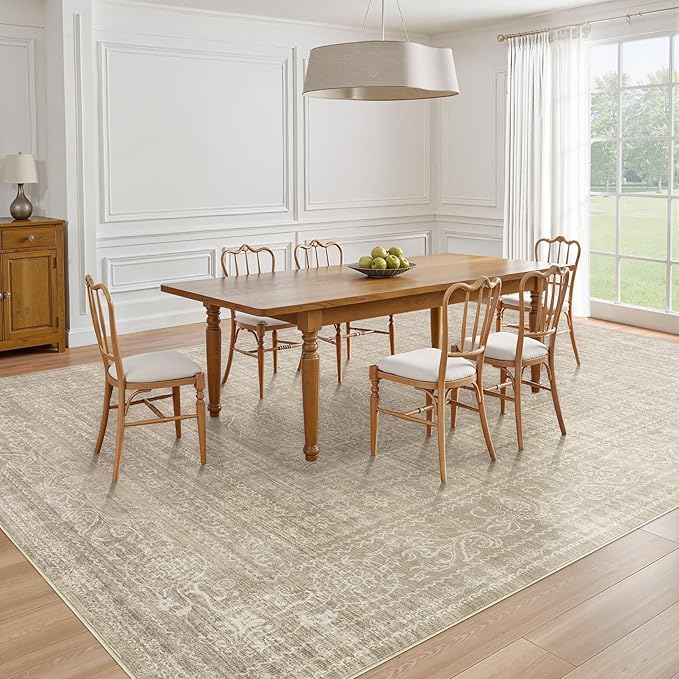 5x7 Area Rugs Living Room: Washable Large Vintage Rug Neutral Non-Slip Soft Stain Resistant Indoor Carpet for Bedroom Nursery Dining Room Under Table Bed Home House Office Playroom - Brown