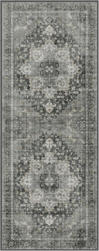 GENIMO 2x12 Runner Rugs for Hallway, Machine Washable Non Slip Vintage Rugs, Low Pile Lightweight Soft Print Rug for enrtyway, Corridor, Home Office, Kitchen, Charcoal Gray
