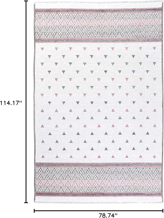 Alfa Rich 7x10 Mauve Gray Off White Washable Area Rugs for Living Room Bedroom Kitchen Decor Cotton