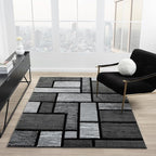 Area Rug Modern 4x5 Grey Geometry Soft Hand Carved Contemporary Floor Carpet Fluffy Texture for Indoor Living Dining Room and Bedroom Area