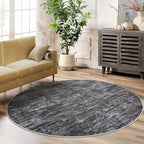 RUGSREAL 3x3 Round Area Rug Small Washable Circle Rug Non Slip Stain Resistant Entry Mat Modern Solid Color Round Living Room Carpet Low Pile Soft Bedroom Mat Neutral Rug for Bedside Nursery, Grey